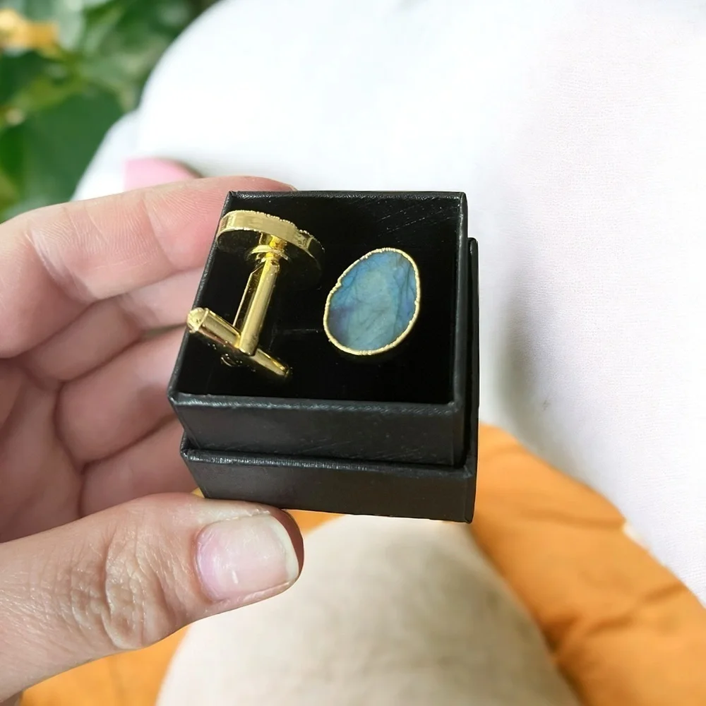 Labradorite Gemstone Gold Cufflinks